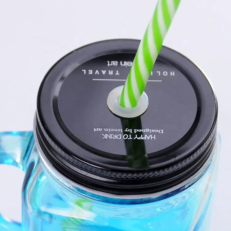 High Quality 16OZ Colored Glass Mason Jar With Handle and Lid for Drinking