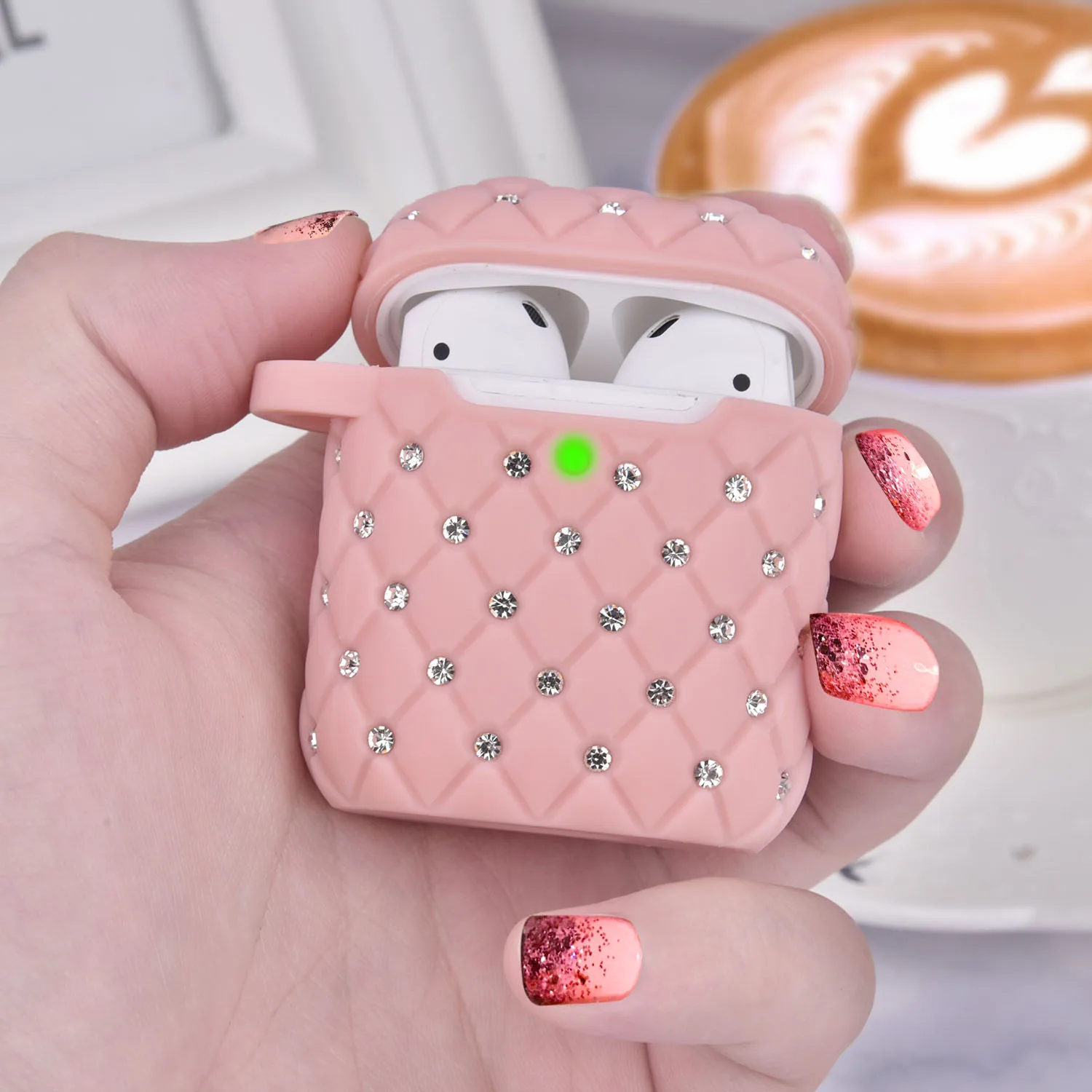  Чехол для Airpod розовый защитный блестящий чехол со стразами из ТПУ женщин и девушек с блестящими кристаллами/брелоками Apple