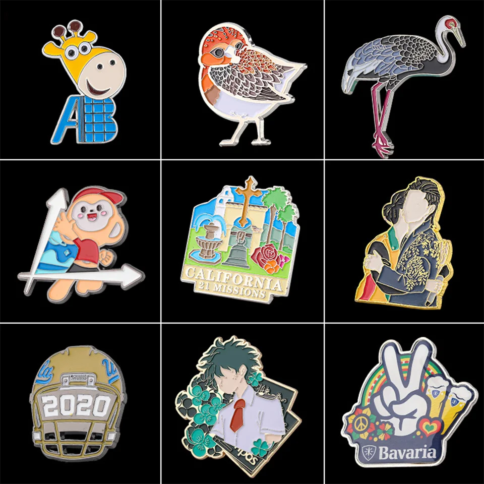 Wholesale Cheap Custom LOGO Lapel Collar Alloy Brooch Anime Enamel Safety Pin Metal Name Badge for Gift
