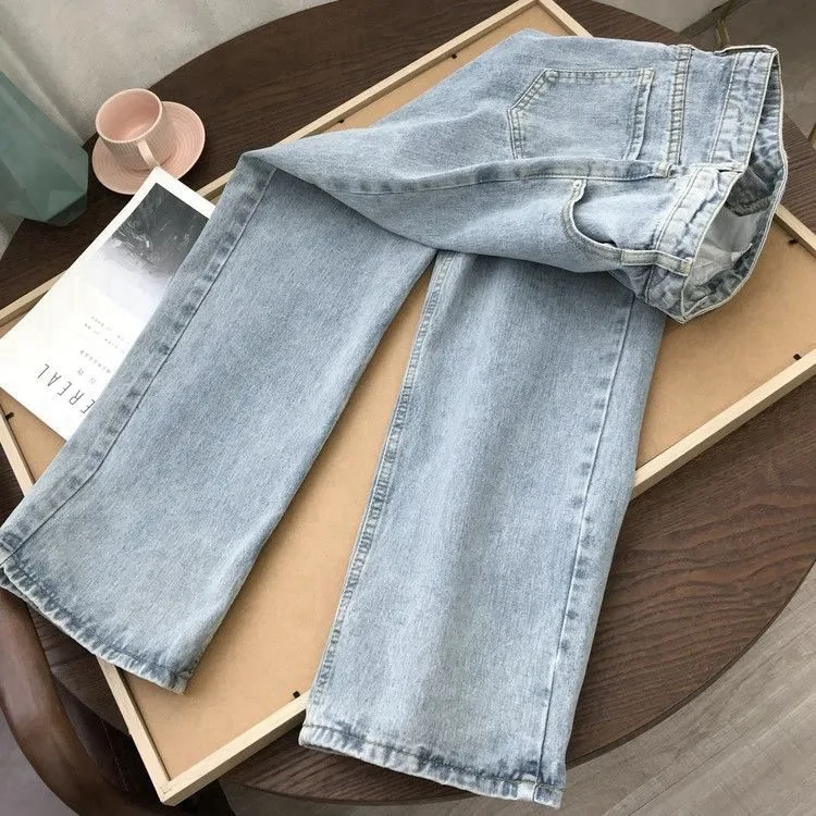 Wholesale Jeans Blue Ladies stretch jeans women high waist straight cut wide leg jeans