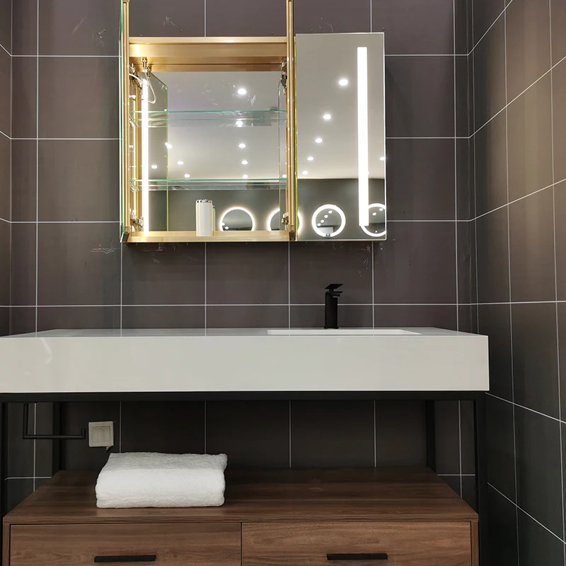 Hotel Shaver Socket electrical outlet AC+USB port smart touch sensor bathroom mirror cabinet with light