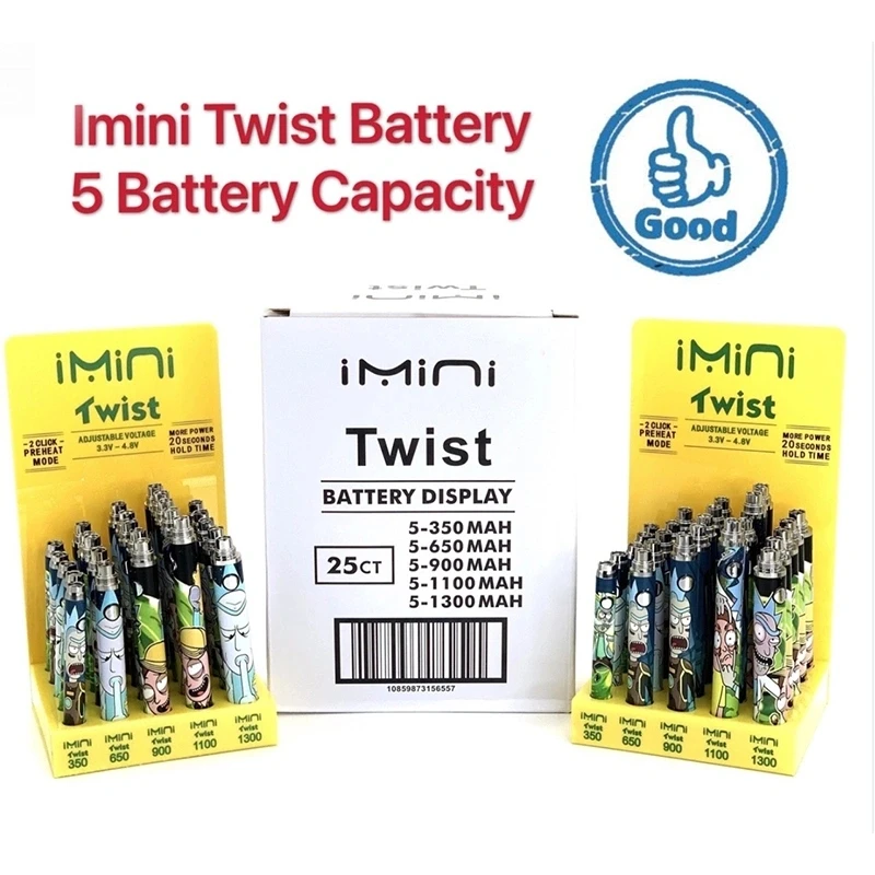 
Free shipping wholesale Imini Twist Slim Battery Kit Preheat CBD Variable Voltage 510 Twist Battery With Display Package 