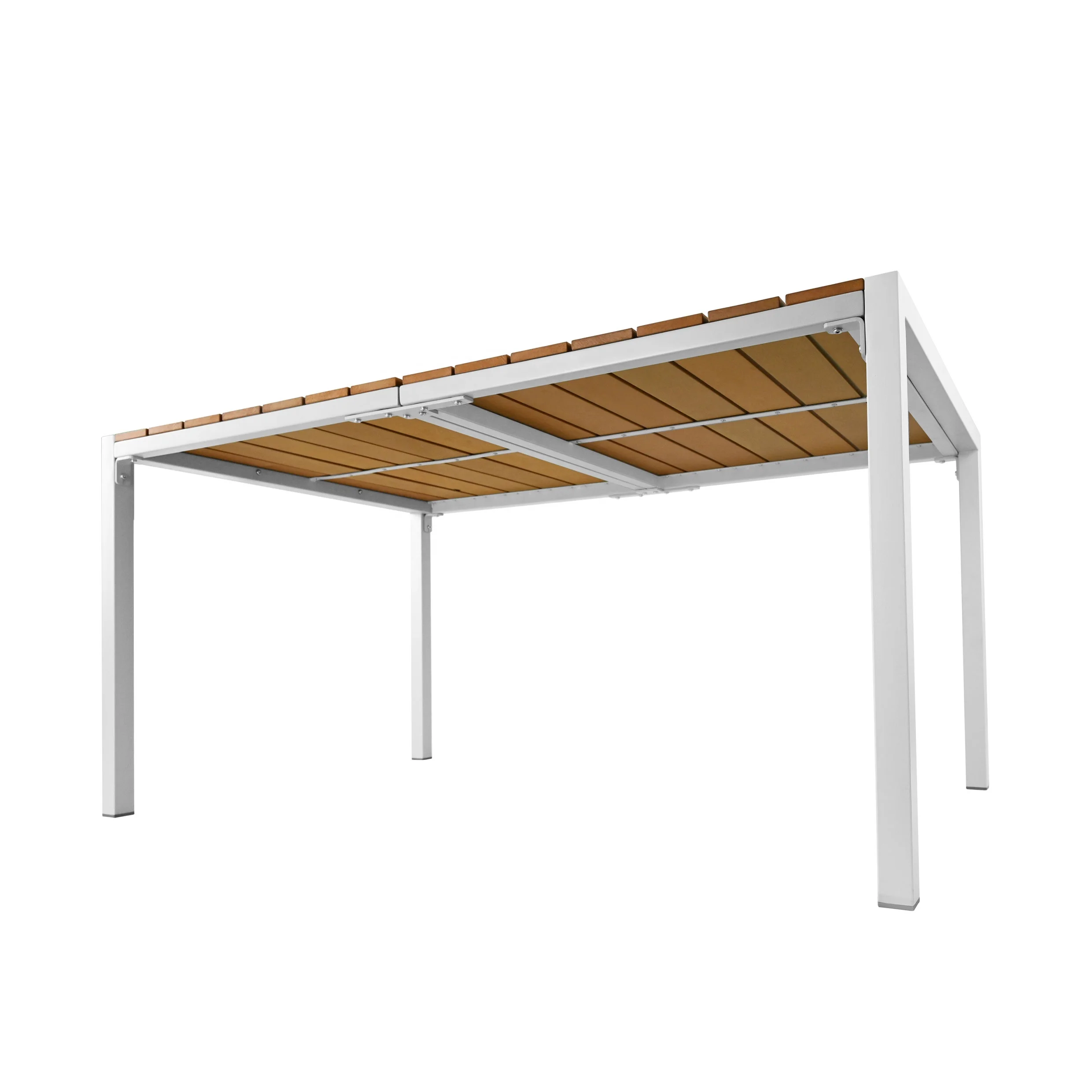 Outdoor Garden Steel Metal Dining Rectangular WPC Plastic Wood Patio Picnic Table