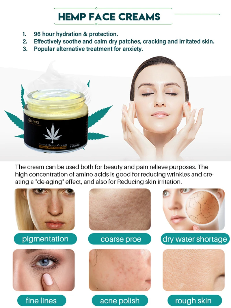 
 Лидер продаж 2021, бесплатный образец, Осветляющий увлажняющий крем для лица, экстракт конопли, масло семян конопли, отбеливающий крем для лица  