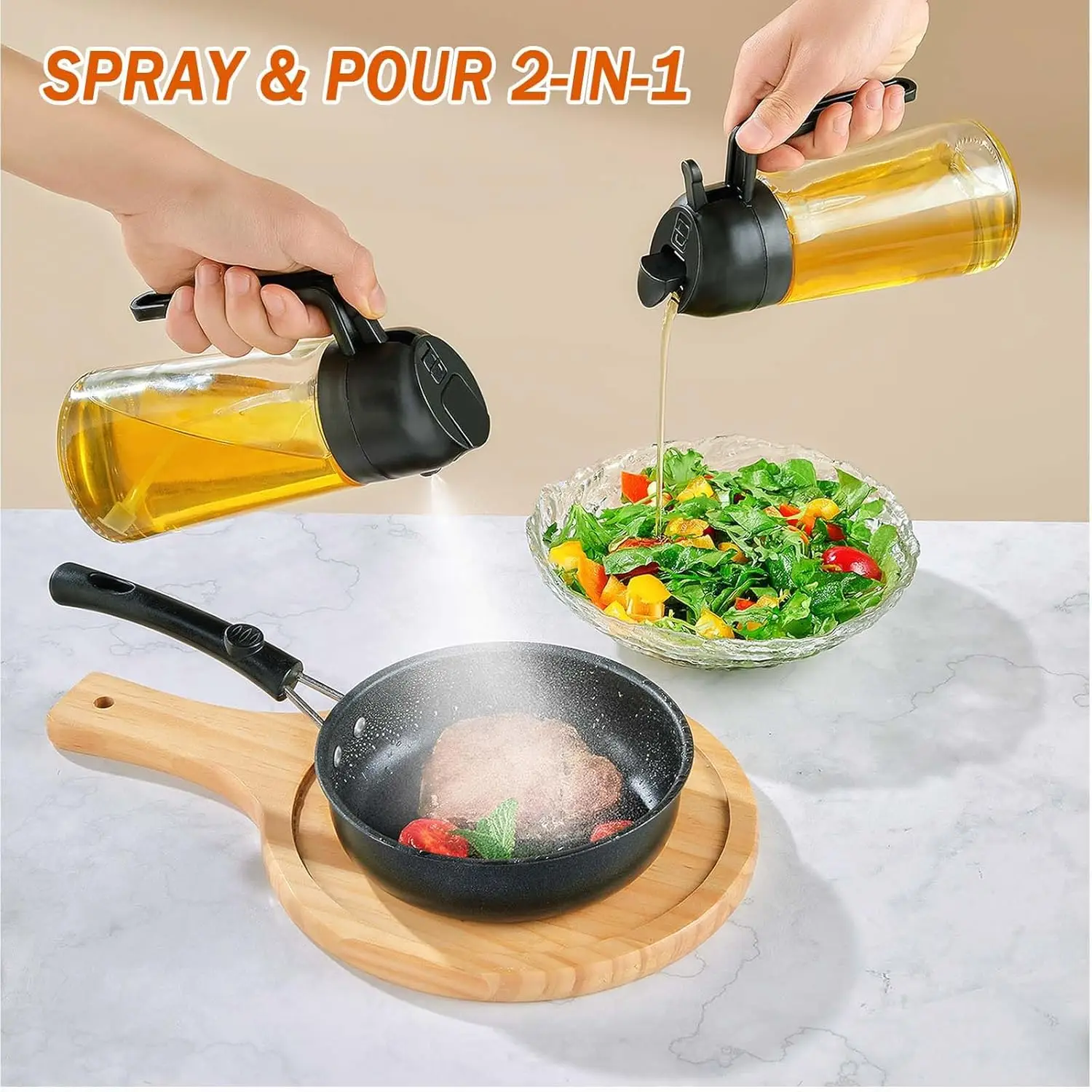 16oz Oil Sprayer for Cooking 2 in 1 Spray & Pour Olive Oil Dispenser 470ml Glass Spray Oil Bottle Kitchen Gadgets
