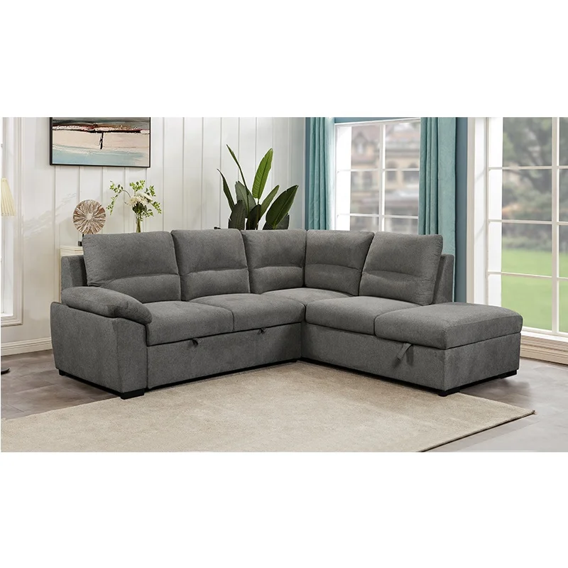 Luxury modern linen fabric 5 seats ottoman living room sofa  with customized services corner sofa pull out sofa bed