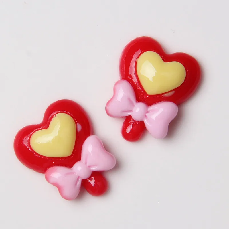 Sweet Heart Bowknot Lollipop Candy Resin Flatback Kawaii Craft Supplies Resin Cabochons Artificial  DIY Crafts Making
