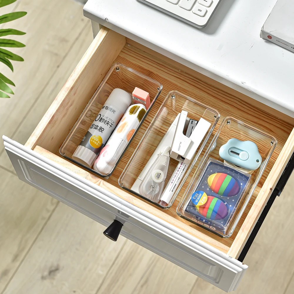Clear Plastic Drawer Organizer Tray Storager Box for Makeup, Kitchen Utensils, Jewelries and Gadgets