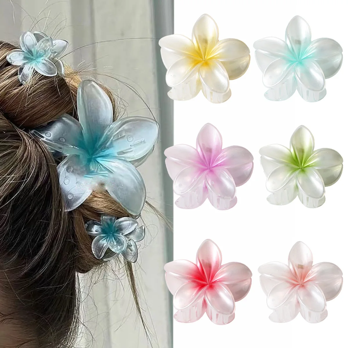 Wholesale Multiple Colors Large Pearly-lustre Frangipani Hair Clip 8CM Flower Hair Claws For Girls