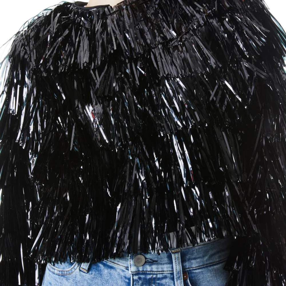 gothic Jedi Outfit Men Black Tinsel Fringe Jacket Burning Cape Festival Costume Rave Disco Burning Cape Stage Performance