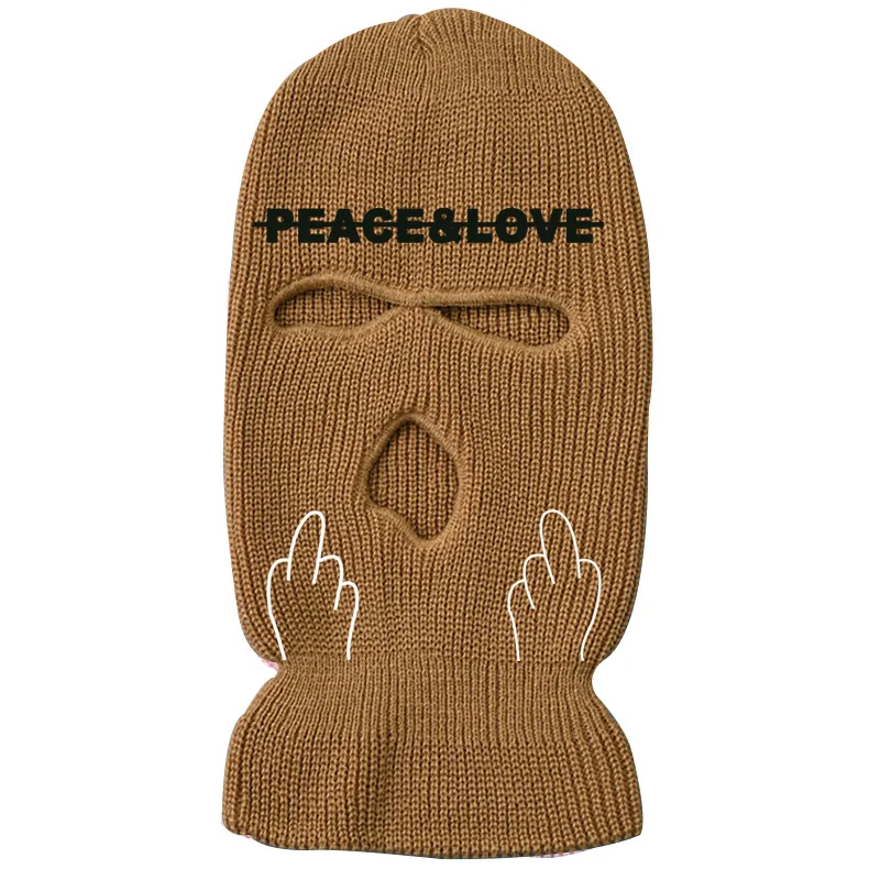 Women Men Beanies Custom Logo Embroidery Funny Jacquard Wool Knitted Full Face Ski Mask Cover Winter 3 Three Hole Balaclava Hats