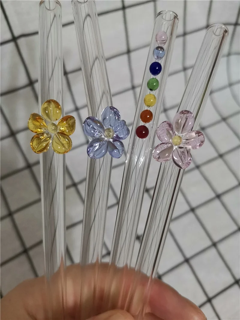 Wholesale Glass Straws with Flower  for Drinking Mug Mason Jars