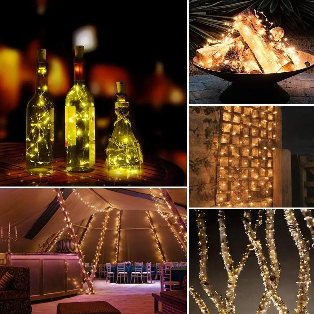Light String Christmas Tree Decoration Kit Solar Panel Powered Flashing Warm White Copper Wire Lights  Garden Mini LED