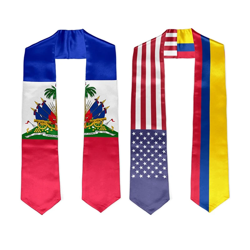 USA US American Flag Dominican Republic flag Puerto Rican flag custom Graduation Stole/Sash/Scarf Graduate Pride