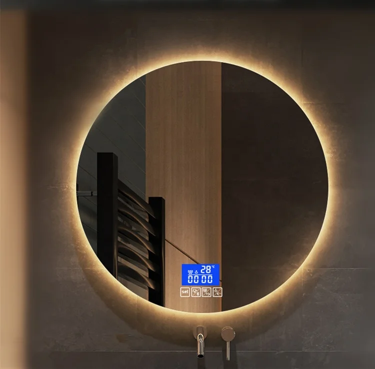 Custom Modern Bathroom Wall Mounted illuminated Smart Led Mirror With Time Display
