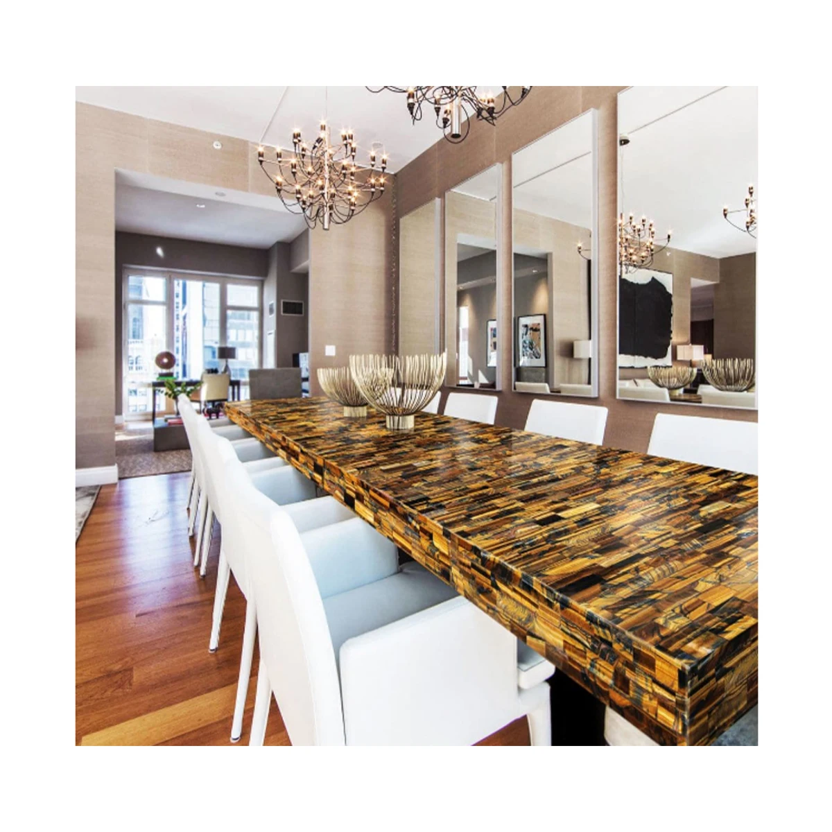 Luxury Yellow Marble Kitchen Island Countertop Tiger Eye Stone Backsplash Borad