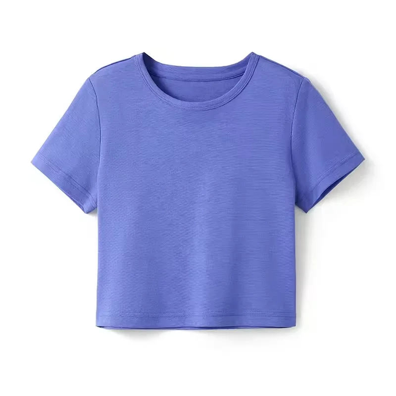 High quality acetic acid silk cotton breathable basic t-shirt short sleeve women shirts crop top wholesale ladies wear