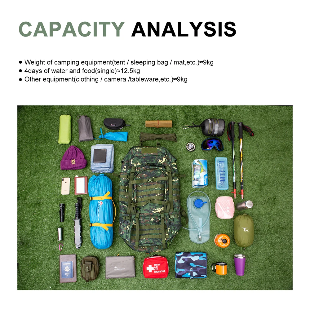 Large capacity outdoor tactical backpack MOLLE Backpack 56-75L male and female travel waterproof rain cover polyester backpack