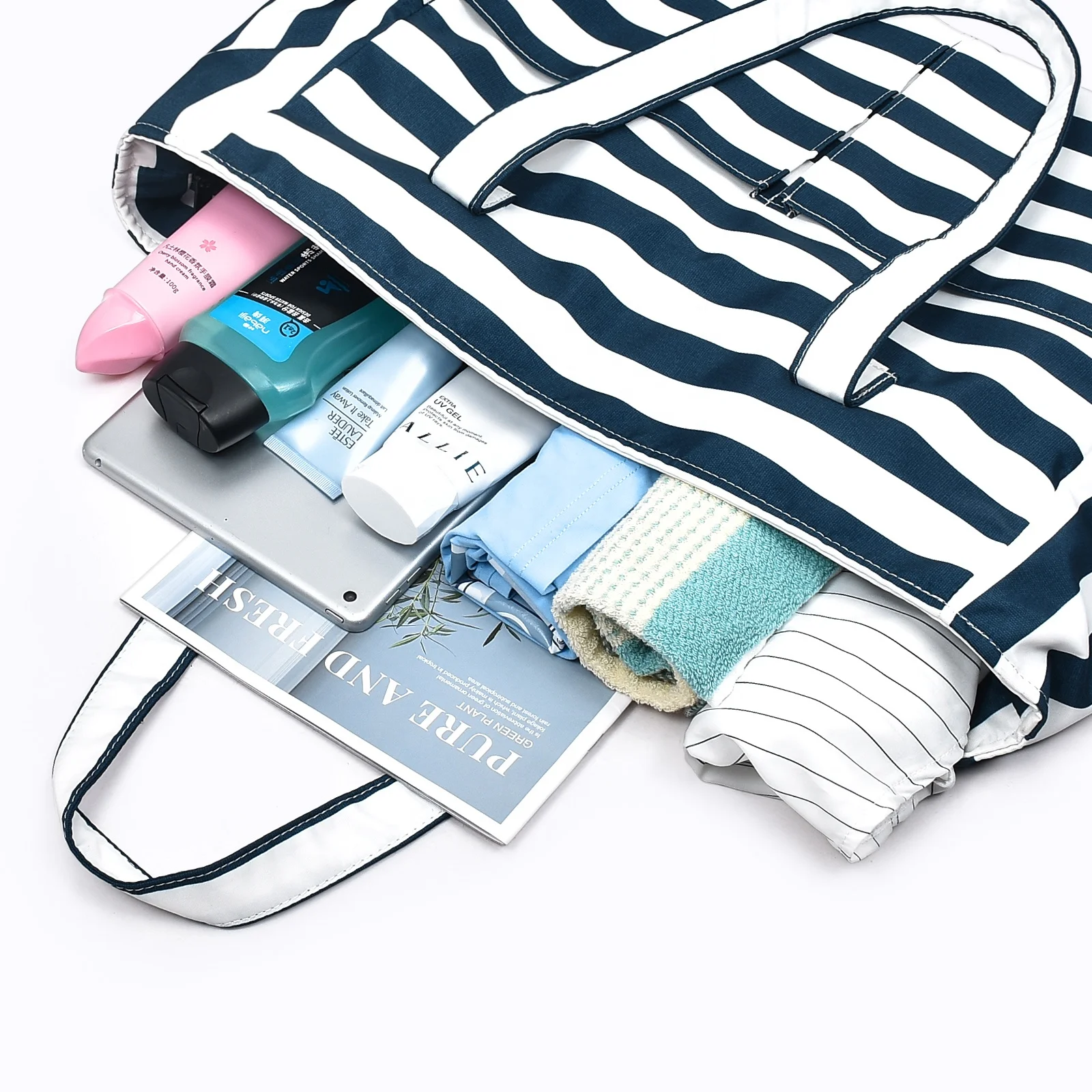 Custom  wholesale large rectangle pretty beach tote bag  canvas sac a main femm weekender  waterproof bale branded RTS beach bag