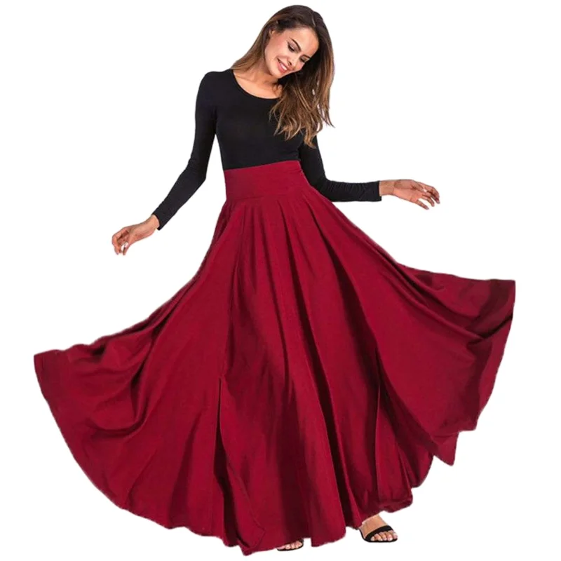 
Fashionable Single Skirt Solid Color Bow Belt Big Hem High Waist Shirt Wholesale Customized Long Maxi Skirt Dresses womens 
