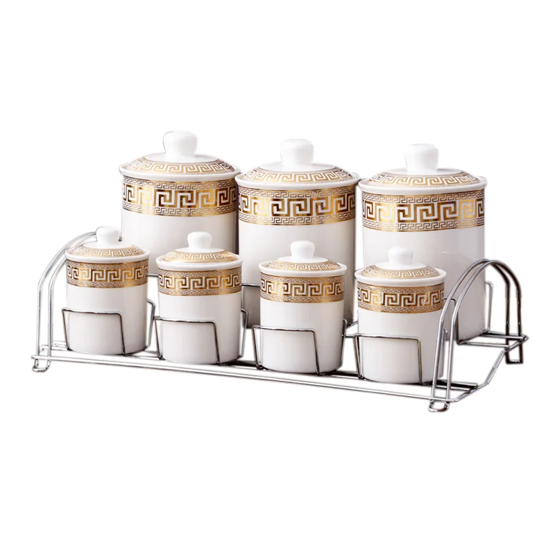 Набор из 7 цветочных наклеек, фарфоровая канистра, Набор банок для специй, керамические кухонные контейнеры, контейнеры для хранения, керамические герметичные контейнеры для хранения