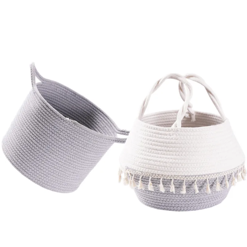 Handmade Folding White Little Size Baby Cotton Rope Basket For Storage Clothes Toys Towels