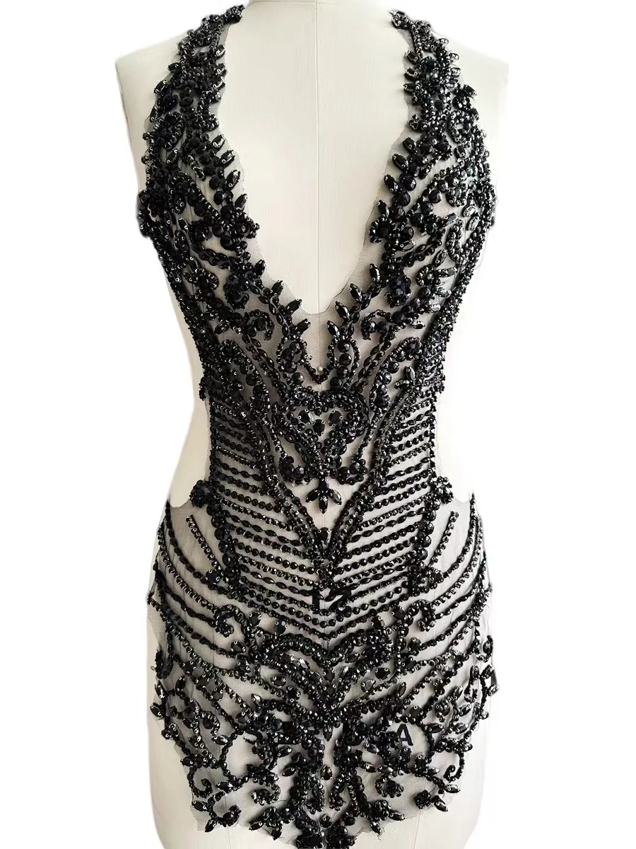 Whole Body Stone Bead Applique Wedding Dress Lace Fabric Is Used To Sew Evening Gowns