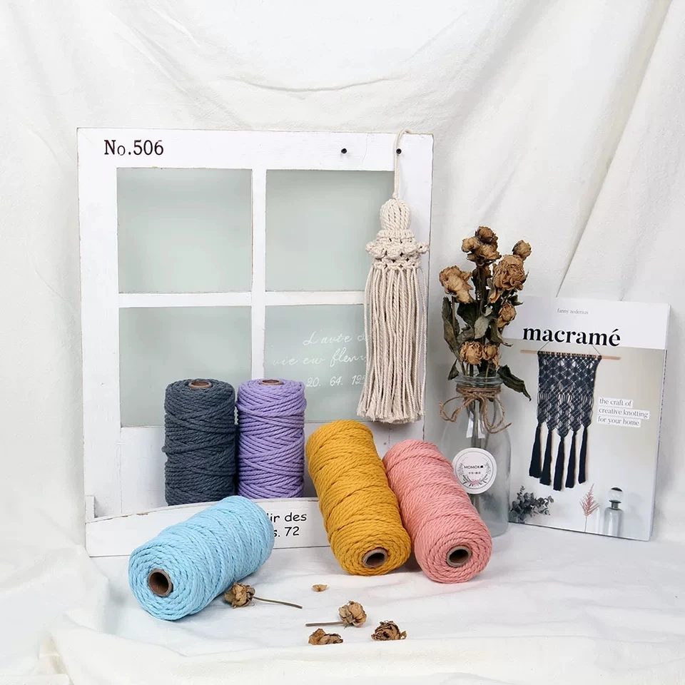 Оптовая продажа, 3 мм цветной хлопковый шпагат для поделок своими руками