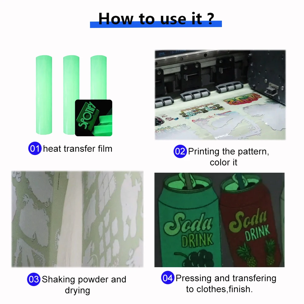 Hot Peel Dtf Luminous Printing Film 0.6*100m Photoluminescent Film Roll Glow-in-dark  PET Heat Transfer Film for Dtf Printer