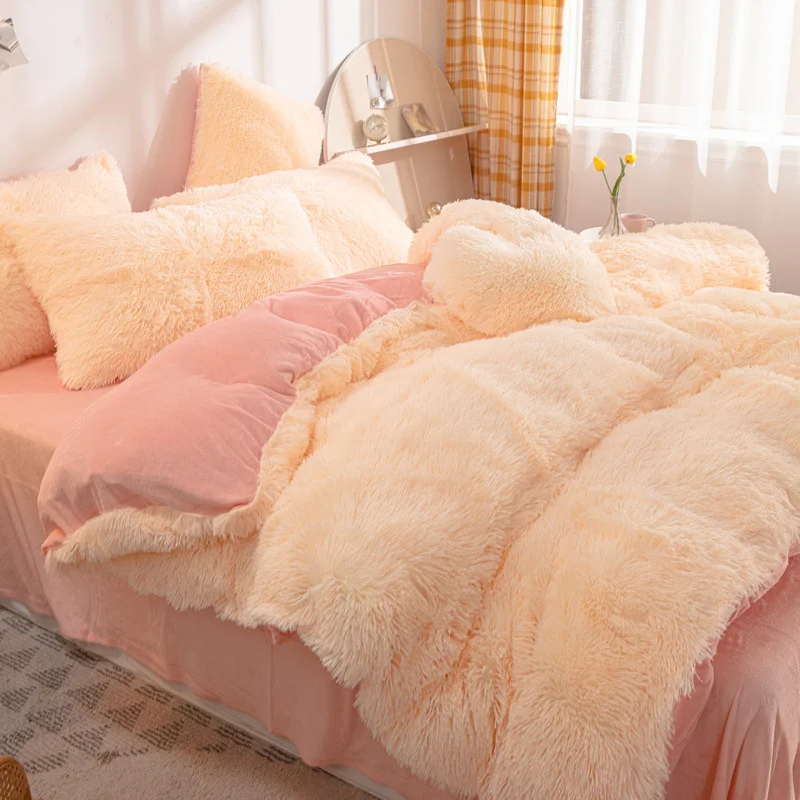 New Design Luxury Thick Duvet Cover Set Winter Warm Fluffy Plush Bed Quilt Cover With Pillowcase
