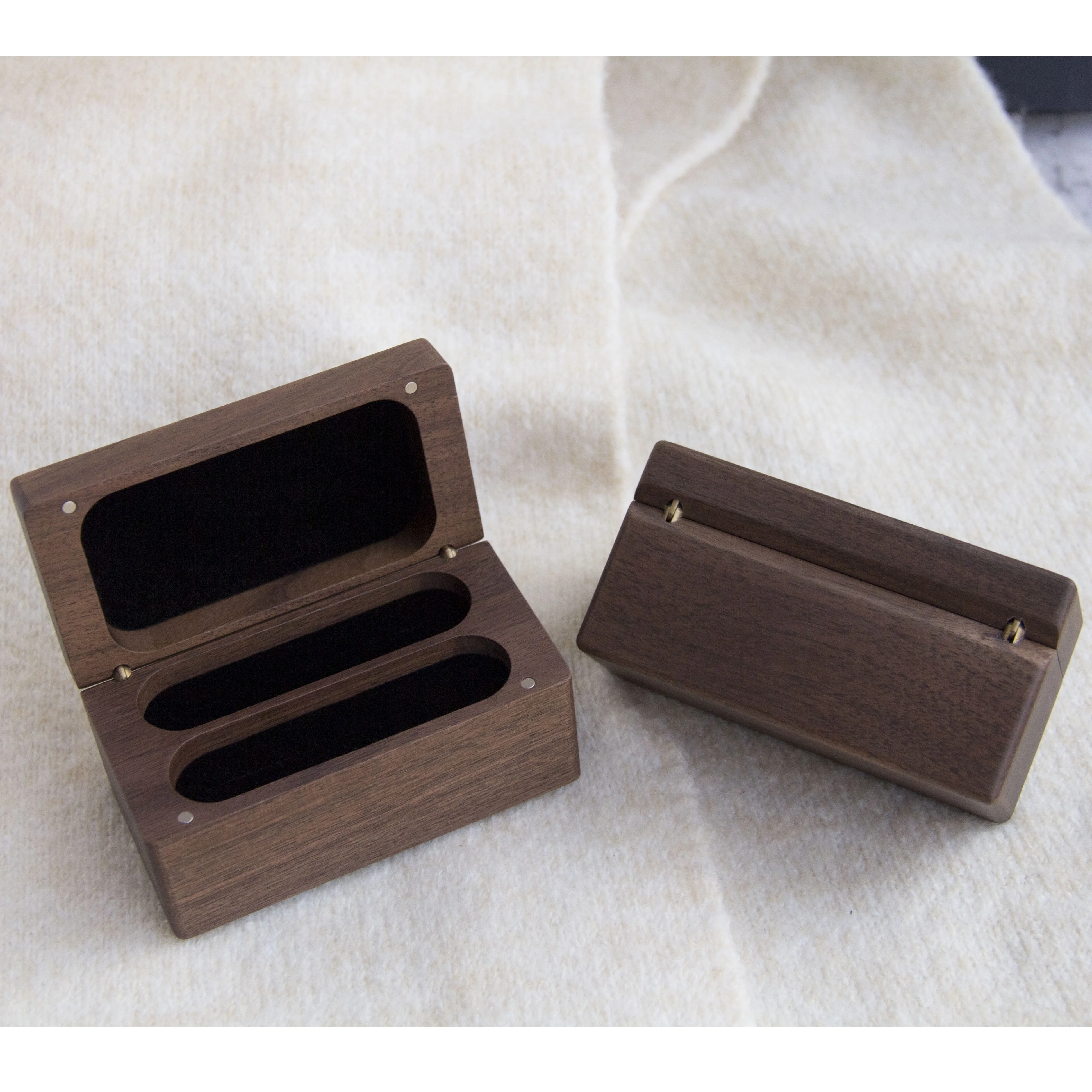 Quad wooden ring box jewel box wedding ring box engravable walnut wood for  3 4 pieces rings big