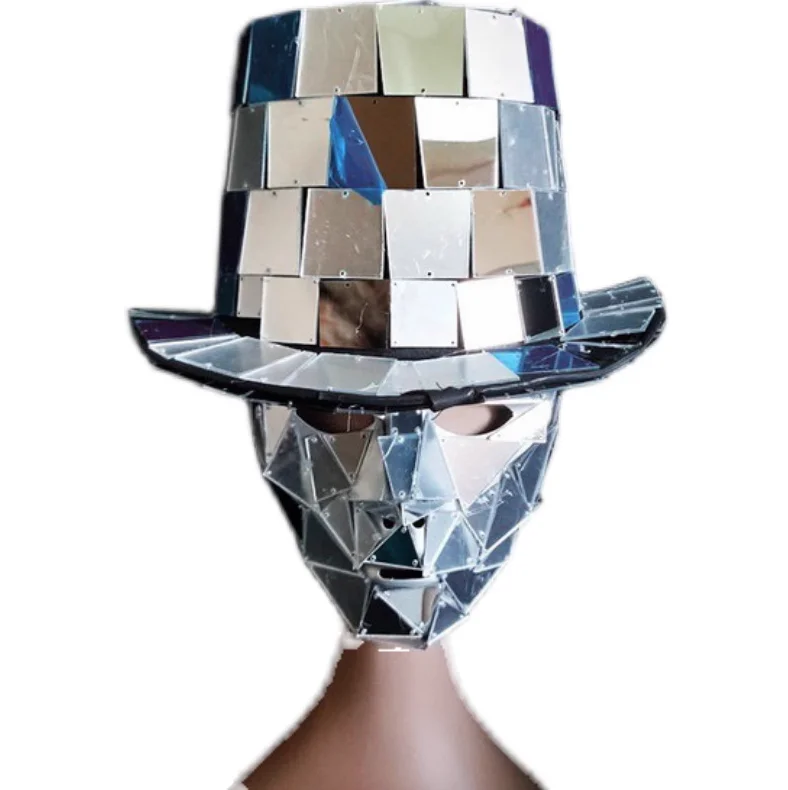 2023 New Disco Ball Cowboy Hat Mirror Ball Hat Shiny Silver Nightclub Cowgirl Hat Mitten Mask For Party Event