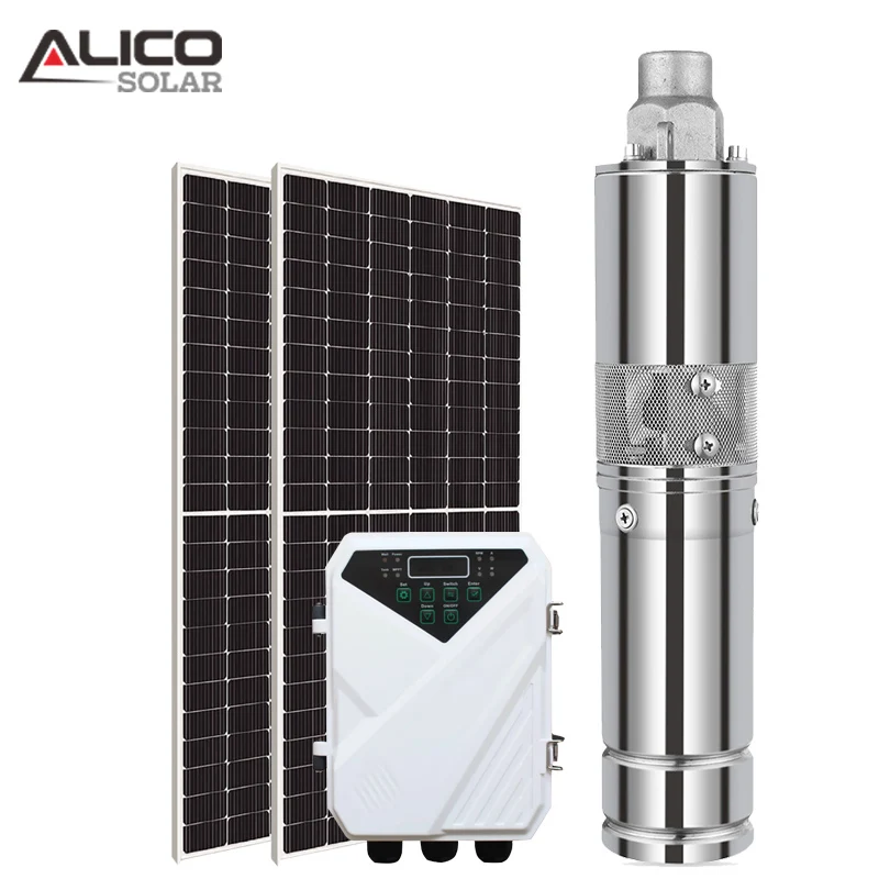 mono crystalline photovoltaic solar panel 12v dc submersible water pump Solar Power PV 3 Inch 110V 1500W Submersible DC Bushles