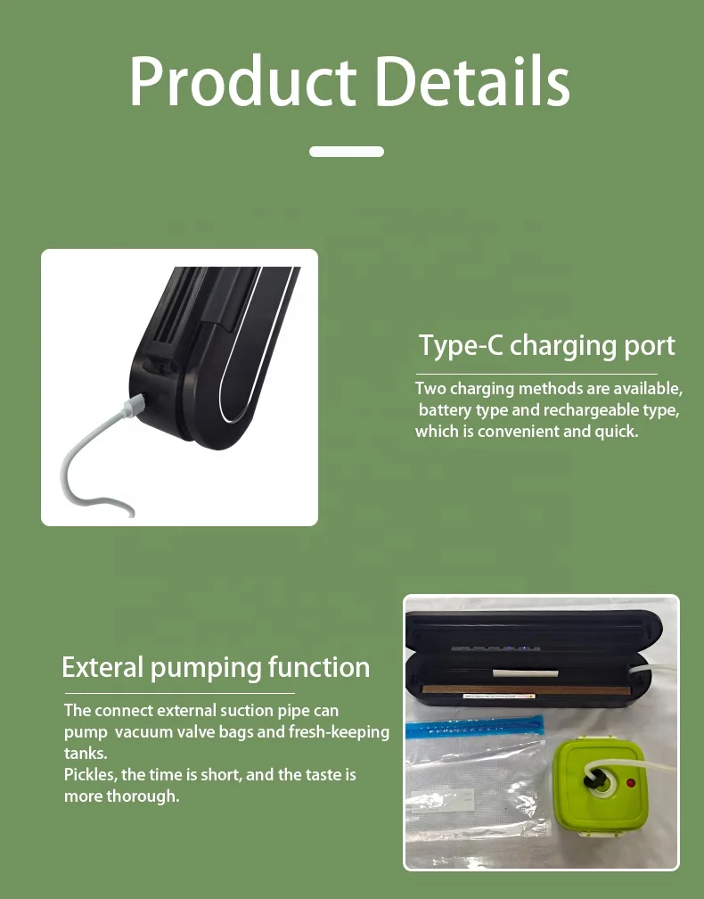 Factory OEM Portable Rechargeable Vacuum Machine Home Food Making Machine Food Vacuum Sealer
