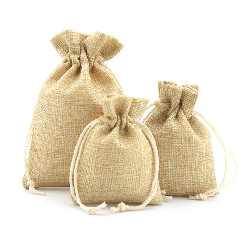 Eco-Friendly small Custom logo printed linen pouch drawstring gift jute bags