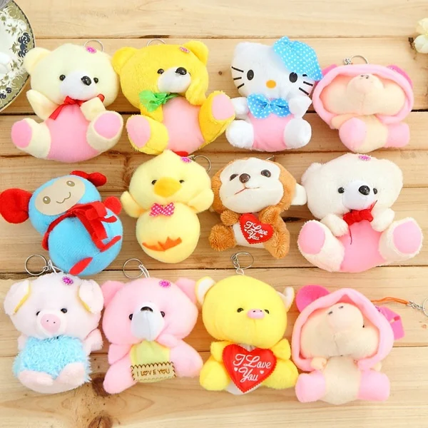 YIWU AULLAN Mini Plush Toy Claw Crane Machine Cartoon Stuffed Animals Toys Pig Bunny Cat Plush Keychain Pendant