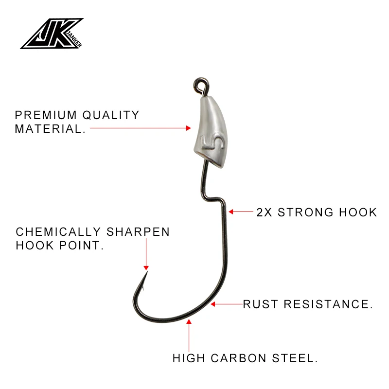 Hot Selling JK Fishing CH series Front Weighted Worm Hook Strong Hooks Rust Resistance High Carbon Steel Hooks