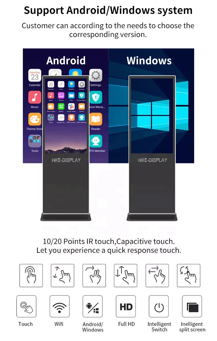 55 inch wall mounted digital signage floor stand electronic advertising screen