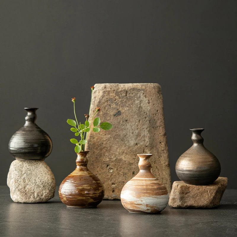 Retro Small Color Glazed Ceramic Small Flower Vase Original Producer Bottle Gourd Ceramic Vase for Home Decor