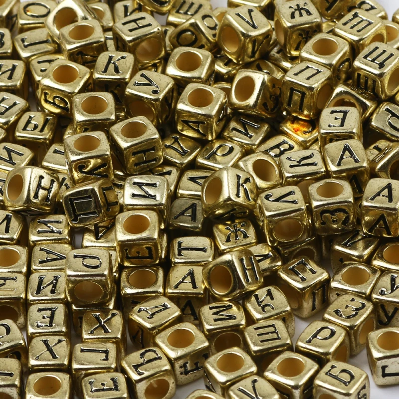 6mm Gold Silver Acrylic Plastic Beads for Jewelry Making Bracelets Square Cube Alphabet Letter