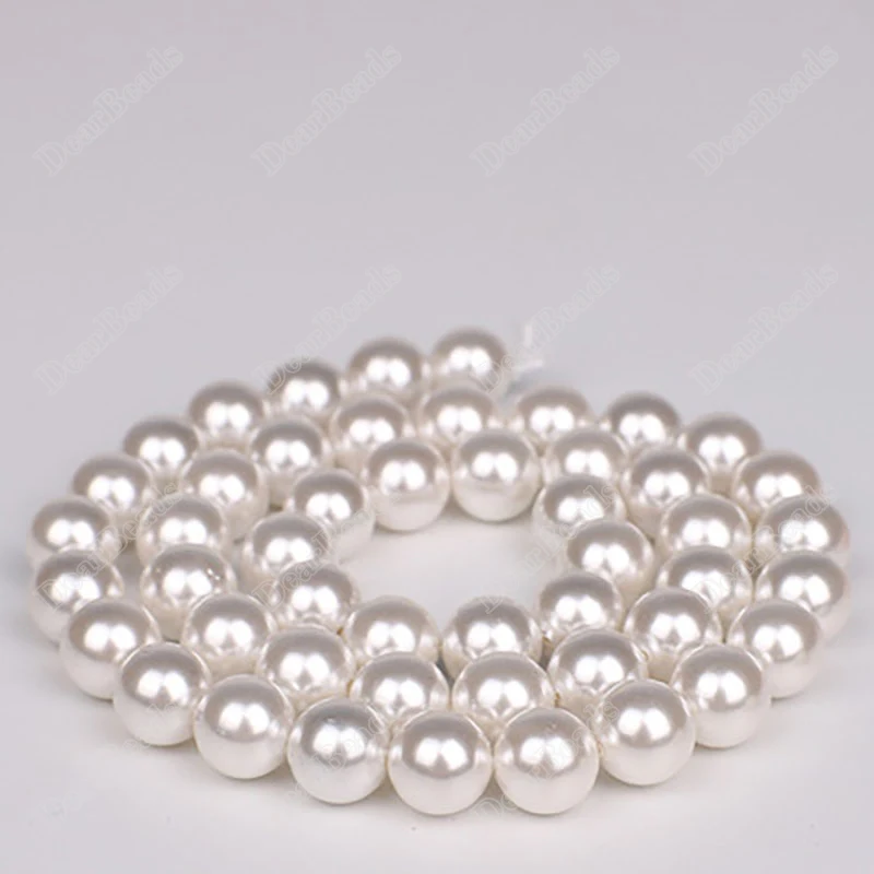 Factory Price Round Polished Electroplated White South Sea  Pearl Shell Beads for Jewelry Making  4mm 6mm 8mm 10mm 12mm