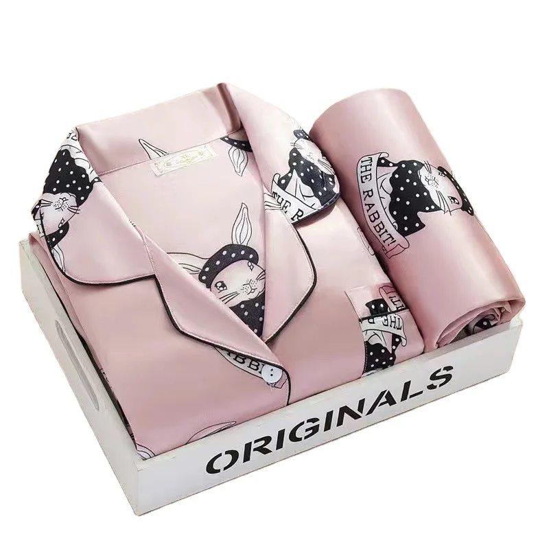 Повседневная Ночная одежда шелковая атласная пижама Женская домашняя пижамы вязаная женская большого размера