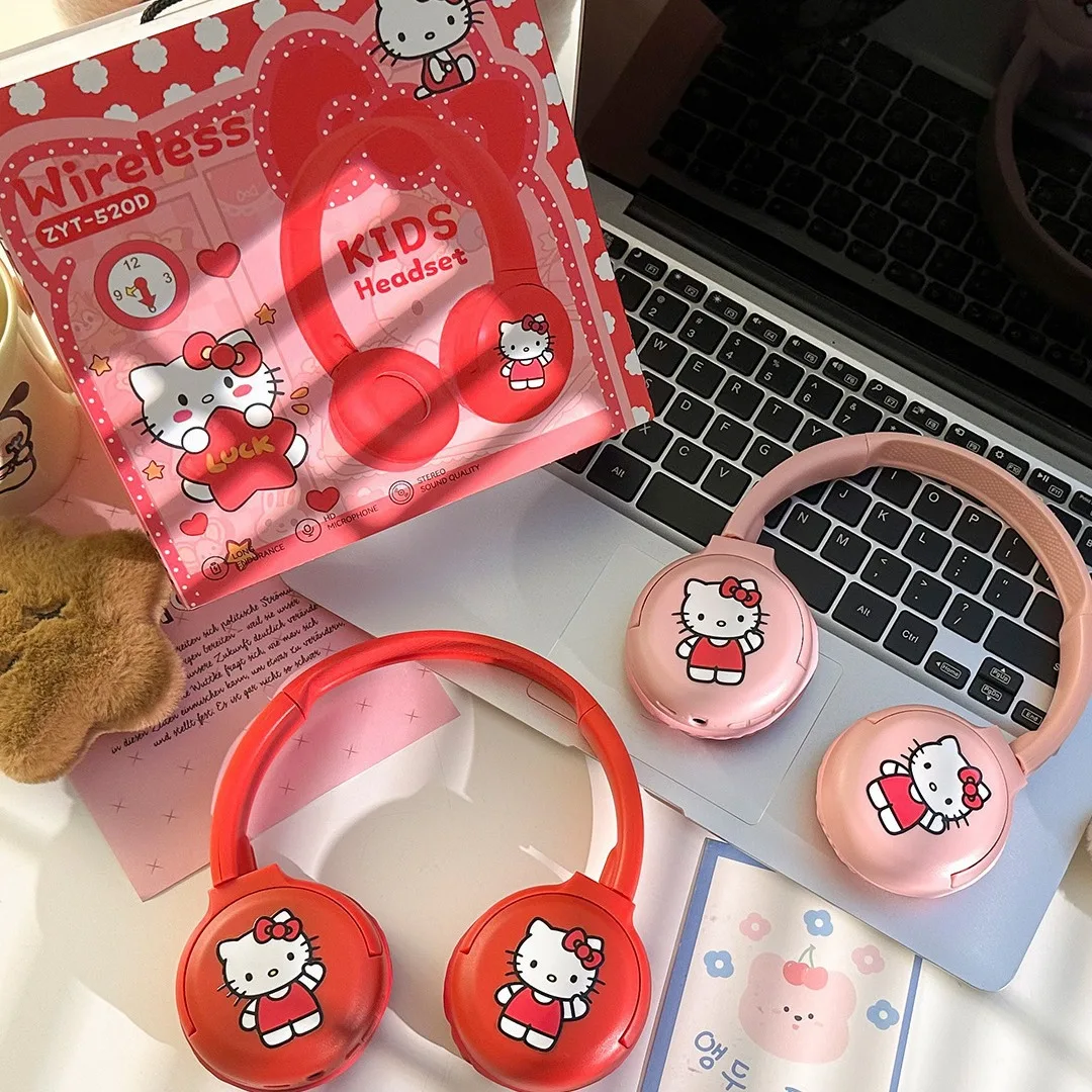 Sanrios Kuromi Bluetooth Headphones Cute HK Cat Wireless Earphones Stereo Sound Noise Reduction Earbuds Anime Cartoon Gifts