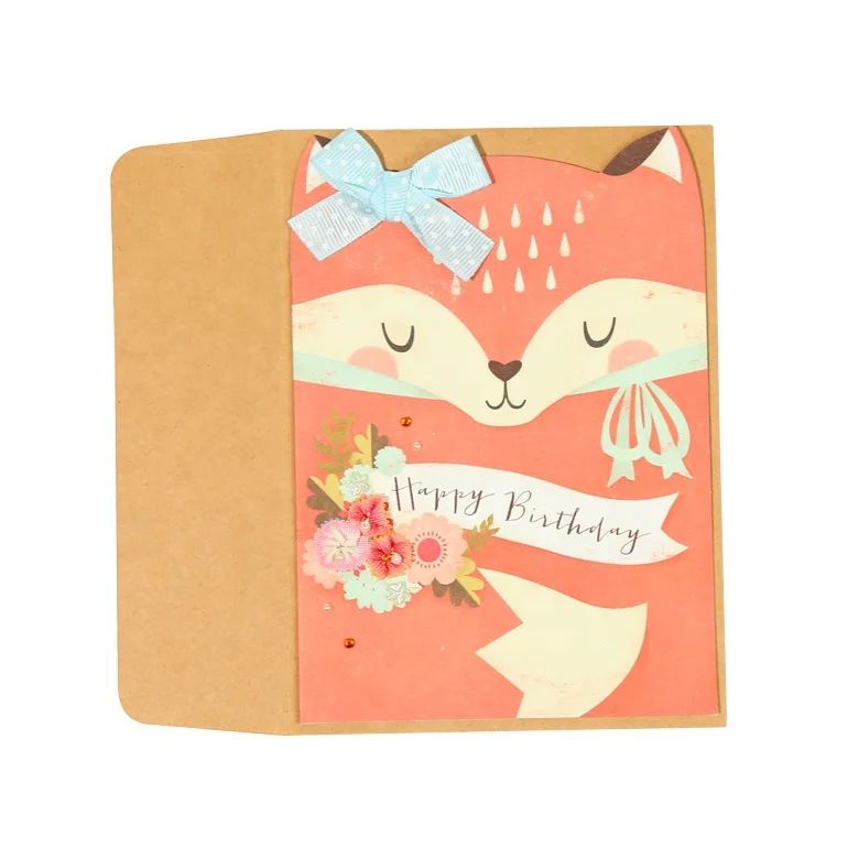 Lovely Fox Wish Happy Birthday Cards, Cute Animal Handmade 3D Greeting Cards For Her