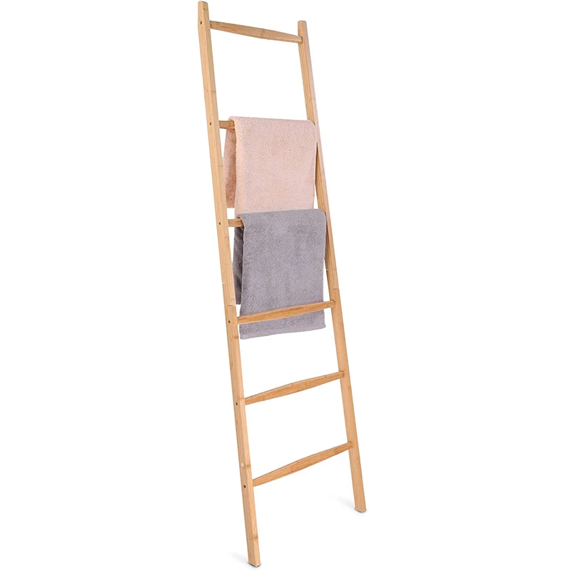 Home Decorative Organization Bamboo Bathroom Towel Storage Display Rack 6 Ft Blanket Ladder Shelf