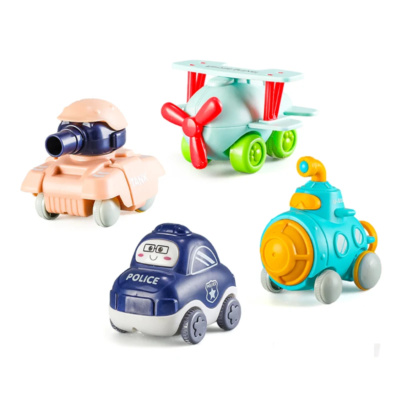 QS Low Price Kids Cartoon Military Series Inertial Car 4 Style Mixing Plastic Friction Vehicle Toys For Children Funny Gift