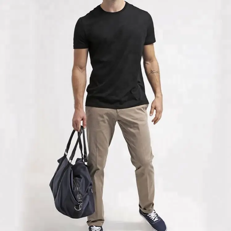 Fashionable Black Round Neck Slim Fit 100% Egyptian Pima Cotton Blank T-Shirt