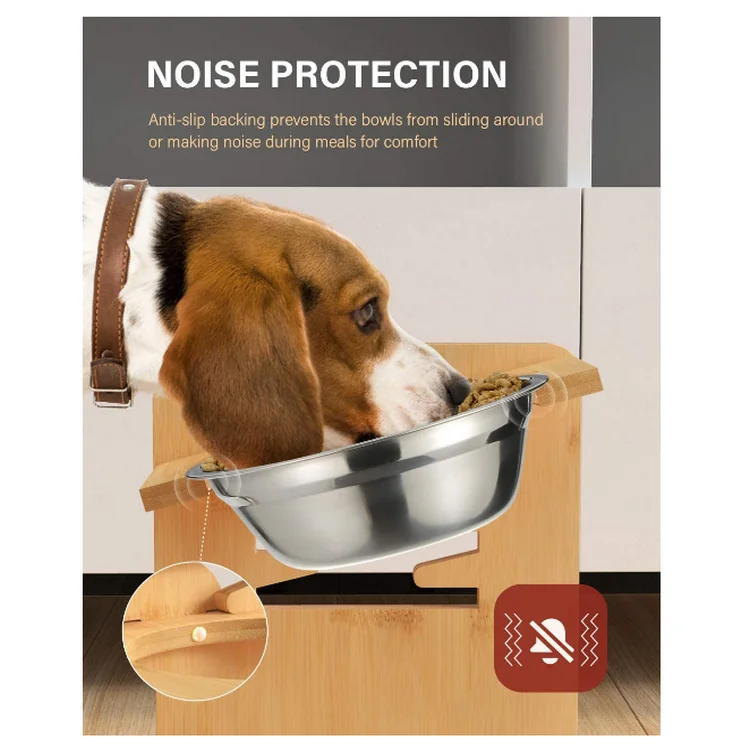 Adjustable Bamboo Wood Raised Small Pet Bowls Elevated Feeder For Dogs Cats Food bowls elevated