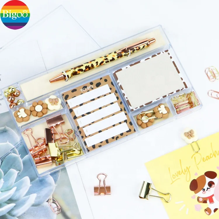 Fancy customized stationery set with notepads binder clips in gift box for school office supplies