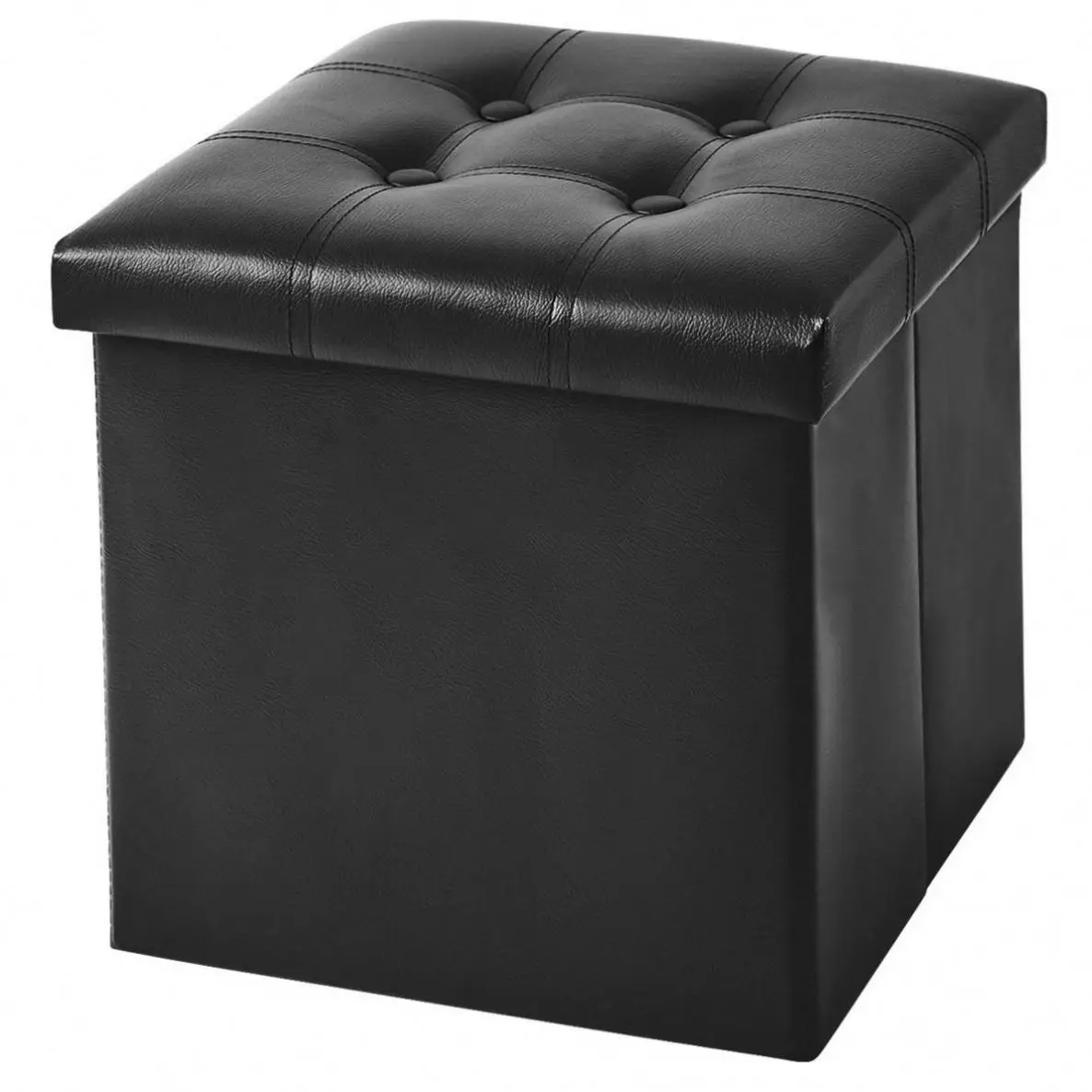 Factory Outlet High Quality 30 Inches Faux Leather Pouf Ottoman Of Bedroom Folding Bench With Buttons Collapsible Storage Stool